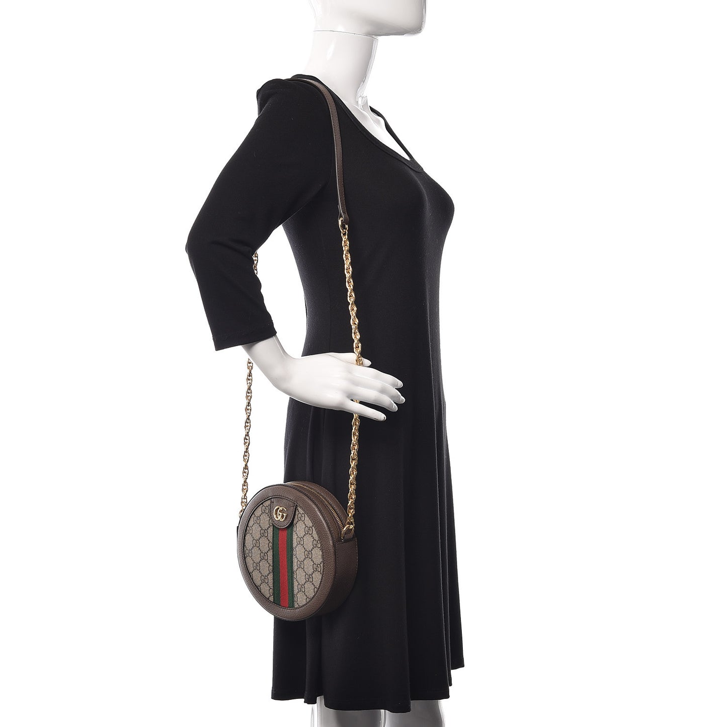 GG Supreme Monogram Web Mini Ophidia Round Shoulder Bag Brown