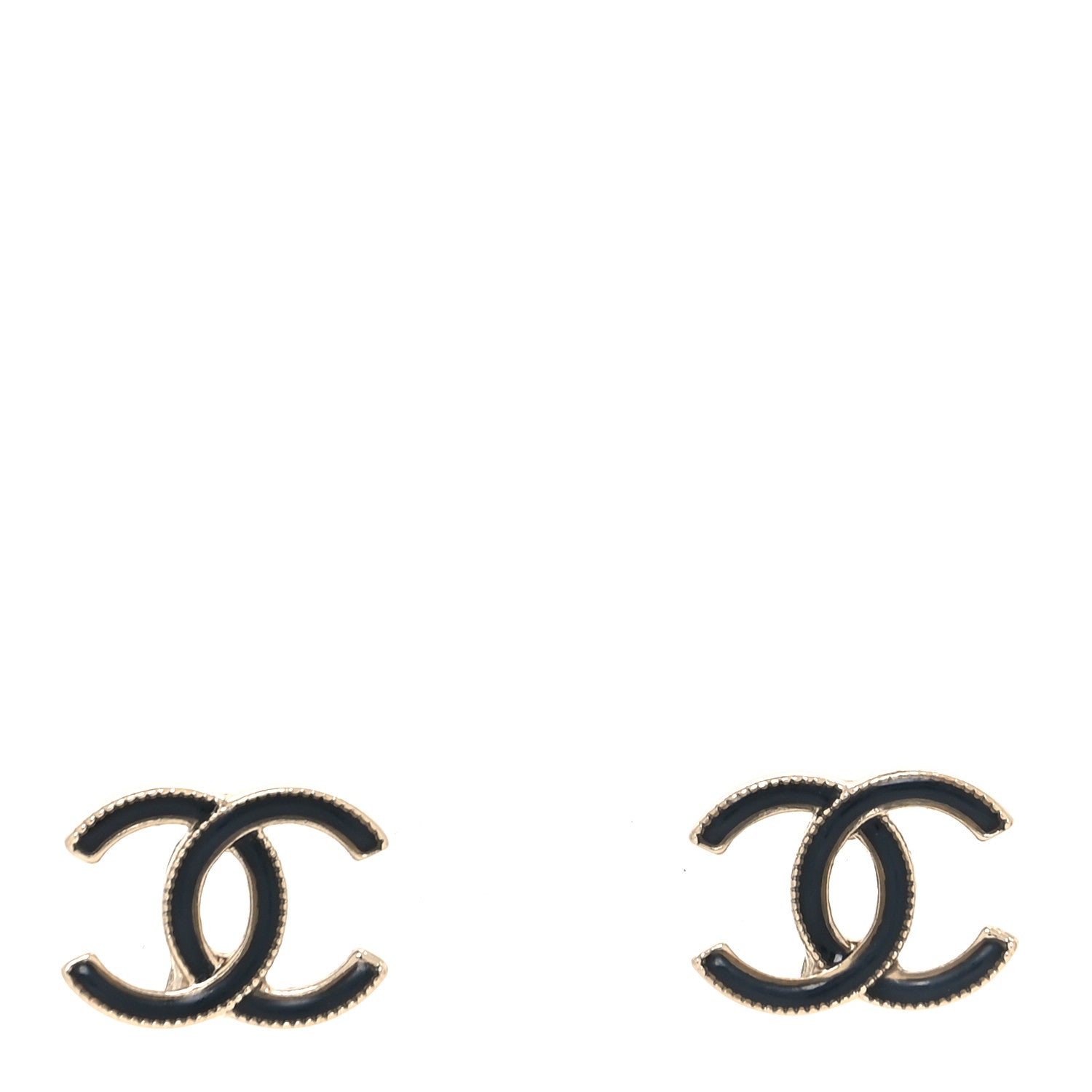 Chanel Enamel CC Earrings Black Gold 1 of 4