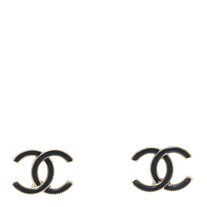 Chanel Enamel CC Earrings Black Gold 1 of 4