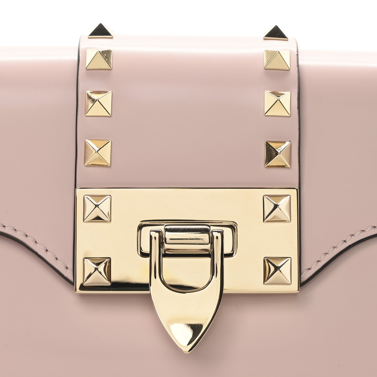 Brushed Calfskin Rockstud Flip Lock Chain Shoulder Bag Rose Quartz