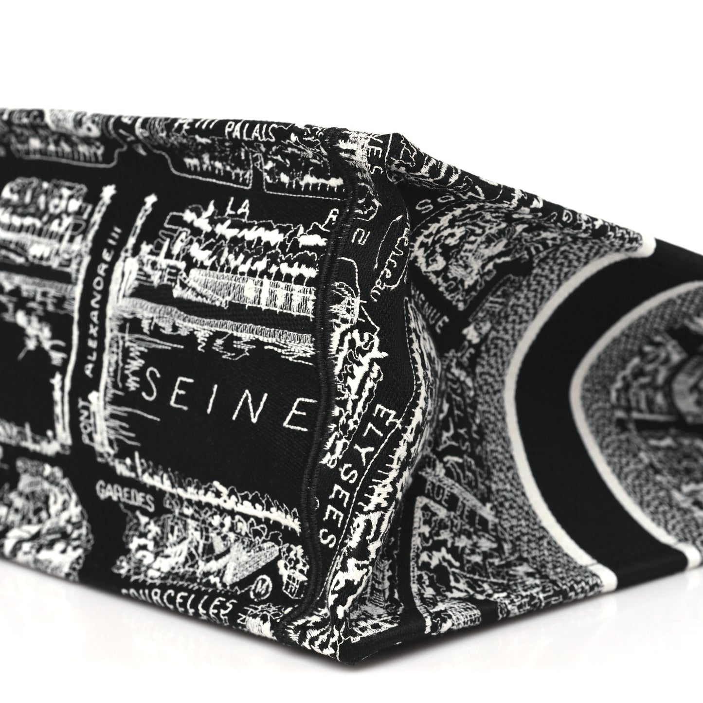 Canvas Embroidered Medium Plan De Paris Book Tote Black White