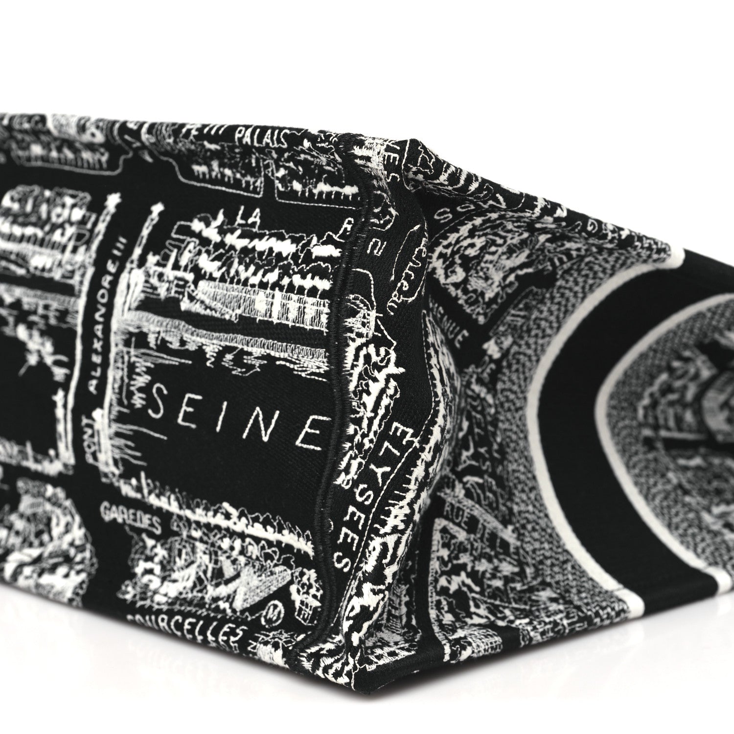 Christian Dior Canvas Embroidered Medium Plan De Paris Book Tote Black White 10 of 10