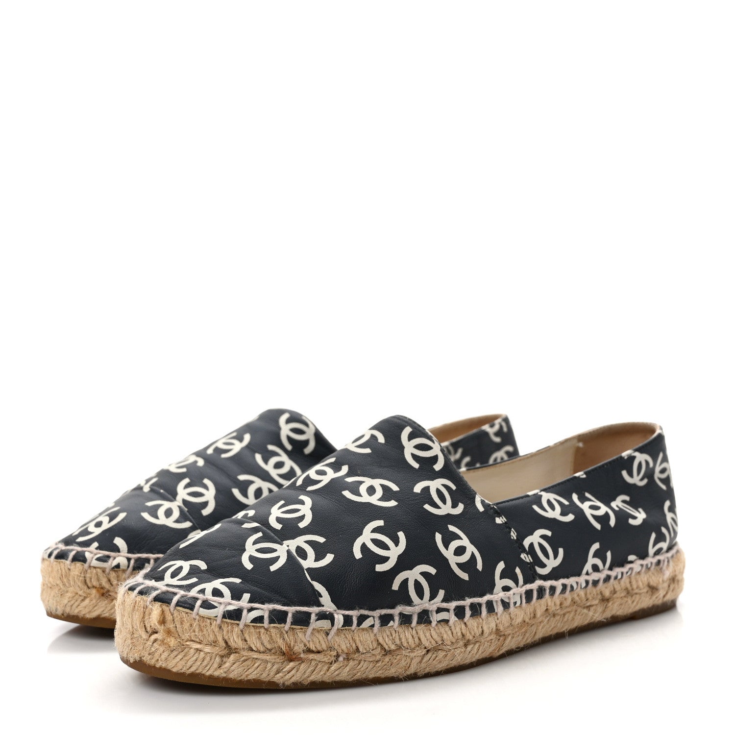 Chanel Lambskin Printed CC Espadrilles 38 Black White 3 of 9