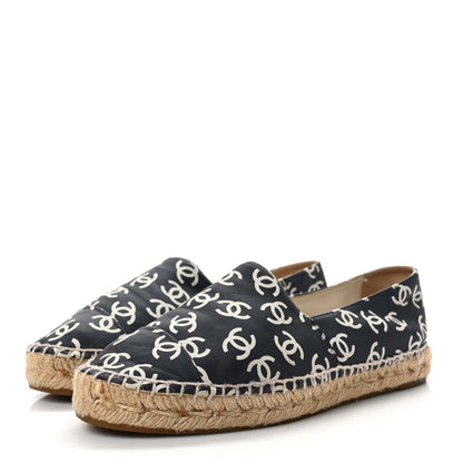 Chanel Lambskin Printed CC Espadrilles 38 Black White 3 of 9