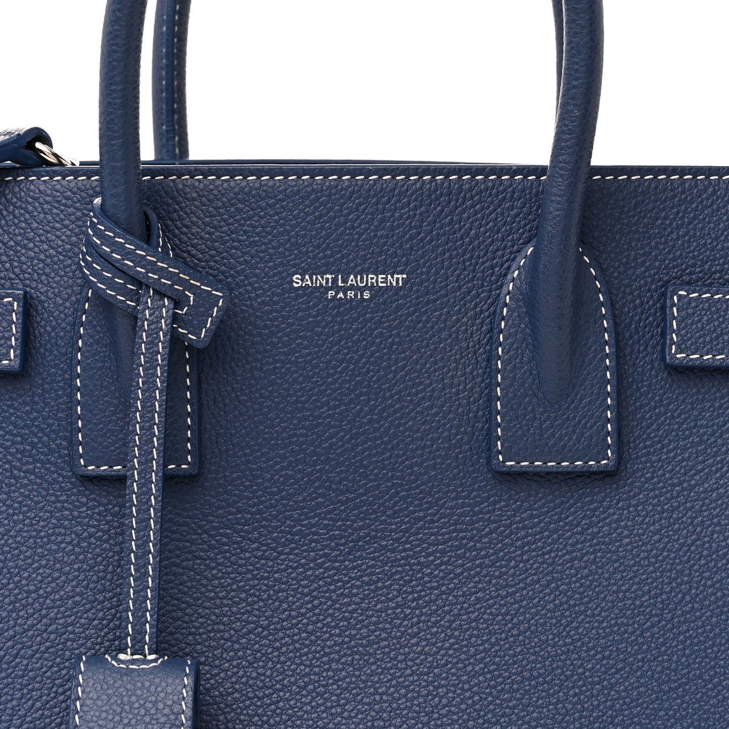 Grained Calfskin Topstitch Baby Sac De Jour Denim