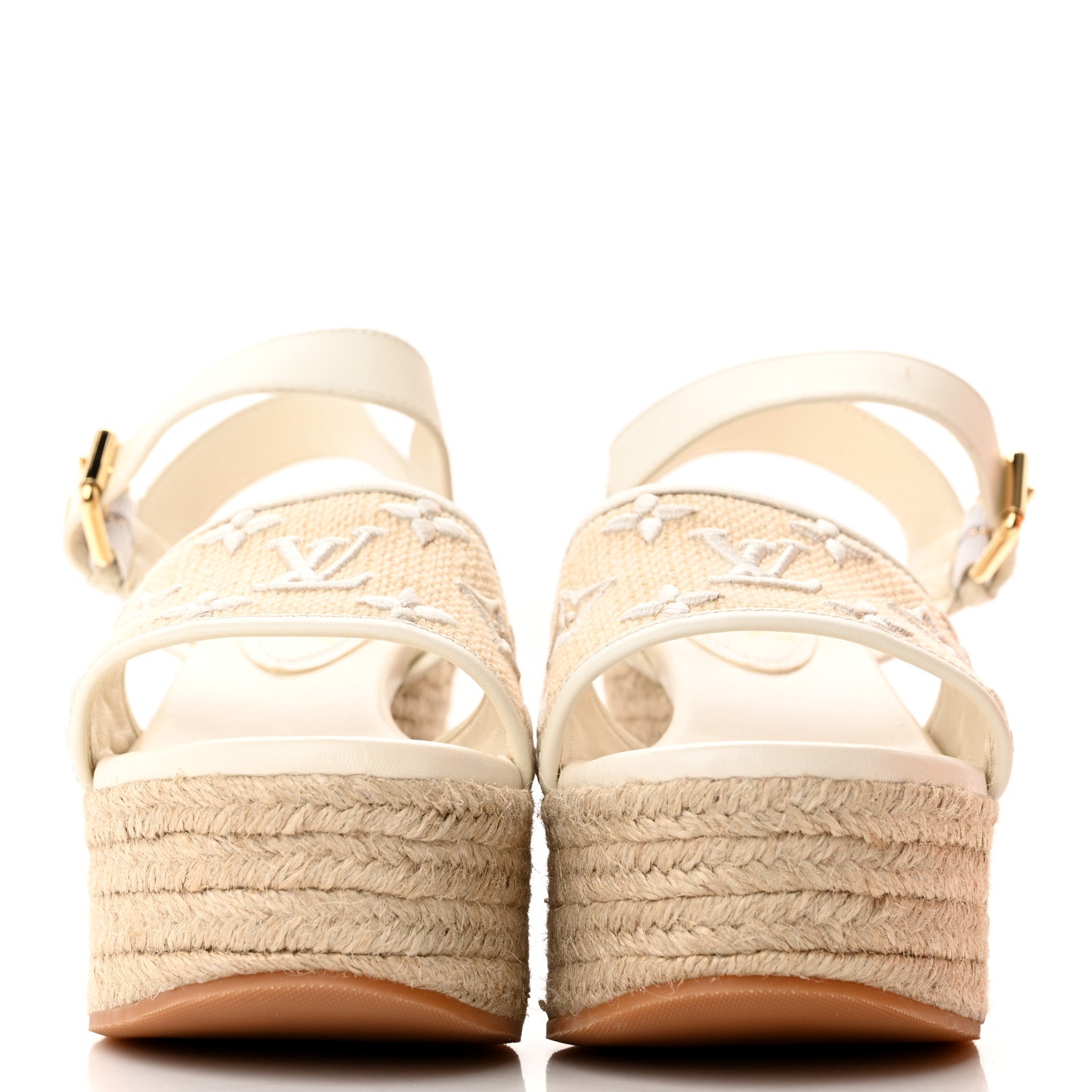 Louis Vuitton Cotton Monogram Embroidered Starboard Wedge Espadrilles 39 Beige White 2 of 13