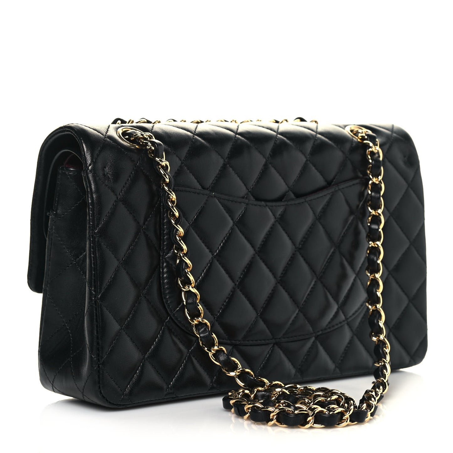 Lambskin Quilted Medium Double Flap Black