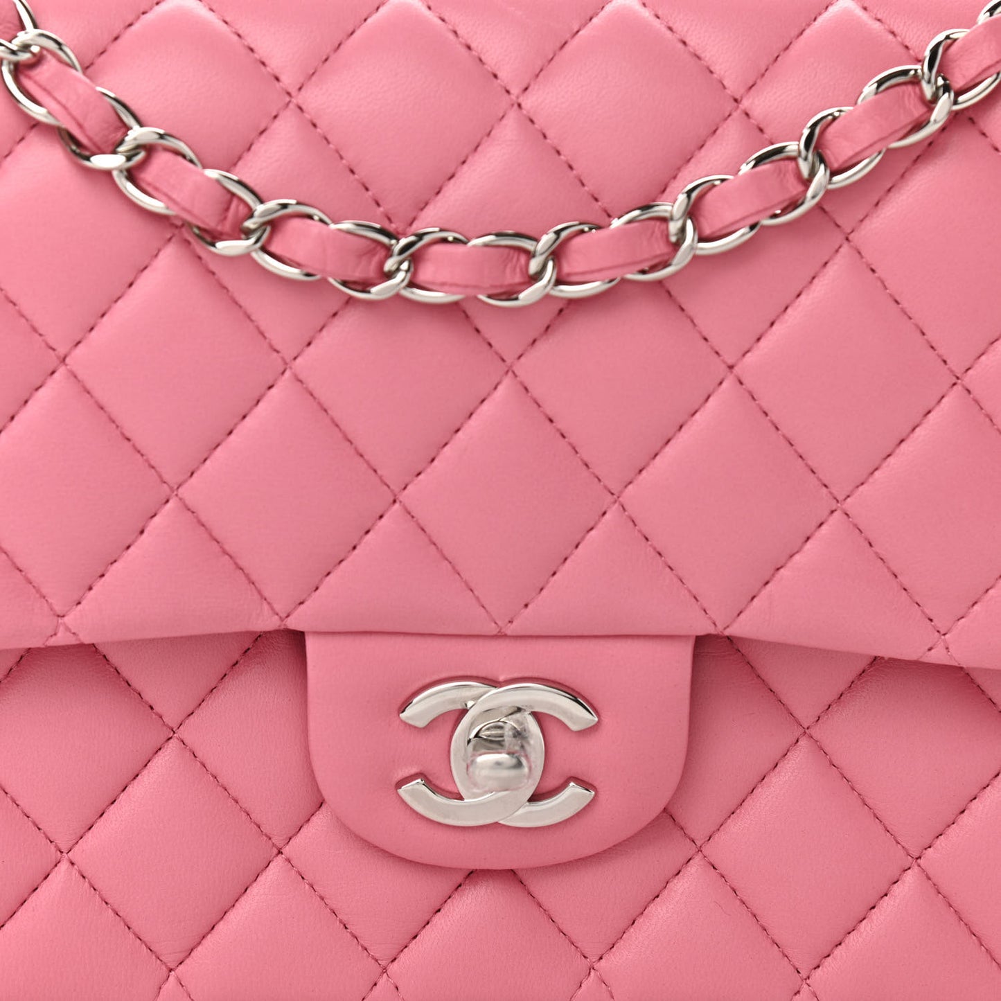 Lambskin Quilted Medium Double Flap Pink