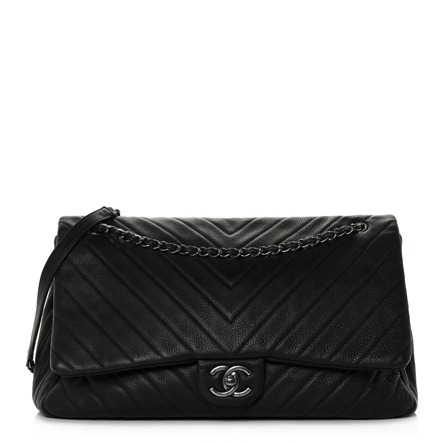 Chanel Calfskin Chevron Quilted XXL Travel Flap Bag Black 1 of 9