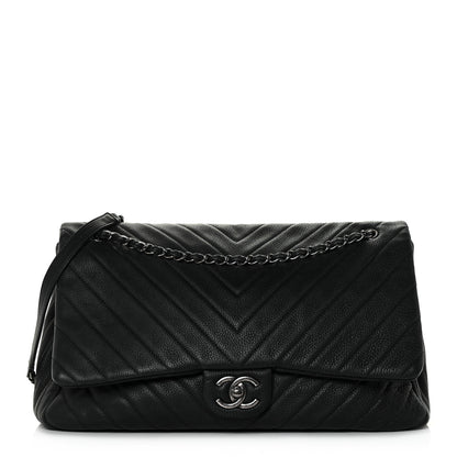 Chanel Calfskin Chevron Quilted XXL Travel Flap Bag Black 1 of 9