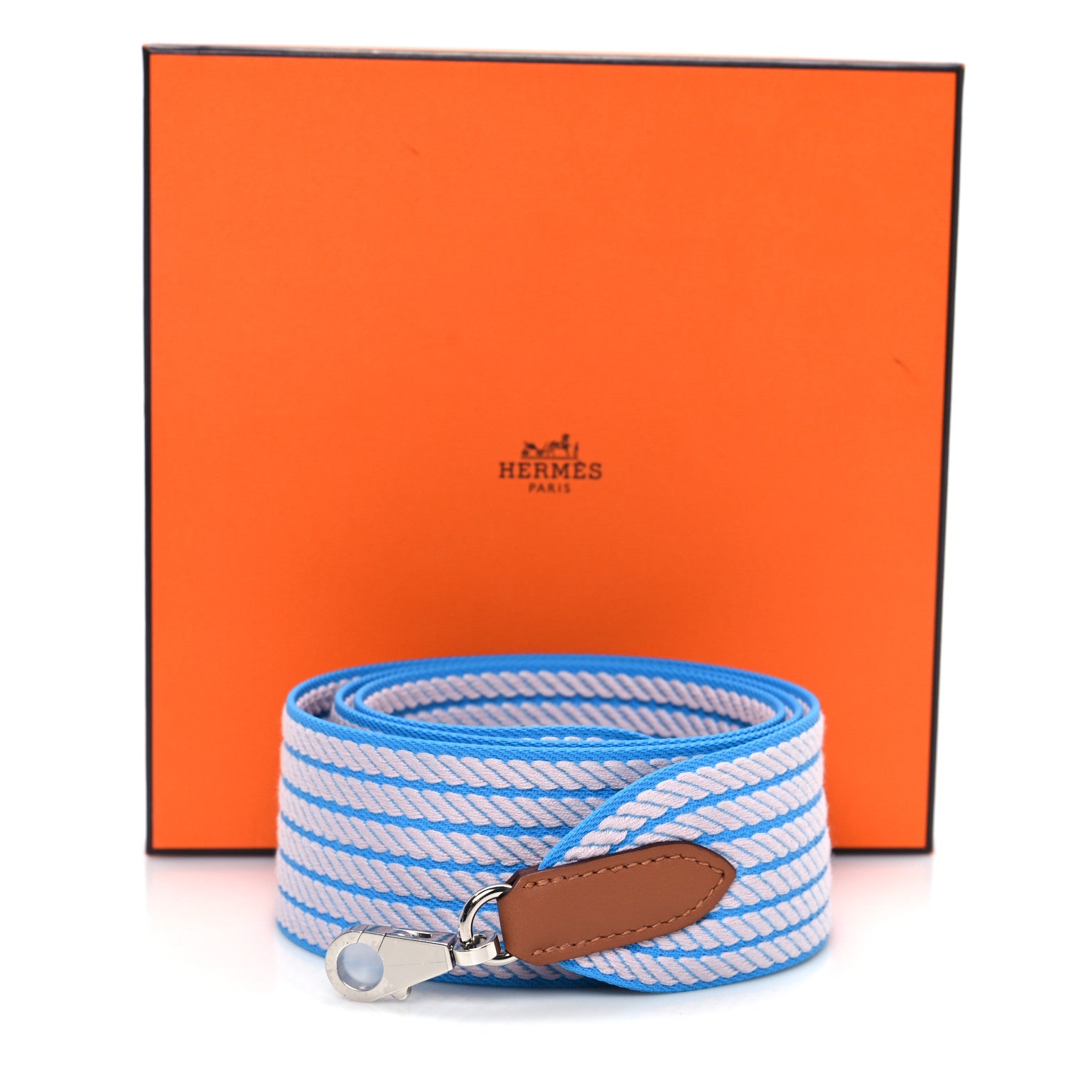 Hermes Toile Swift 50mm Sangle Cordage Shoulder Strap Azur Mauve Pale Gold 4 of 4