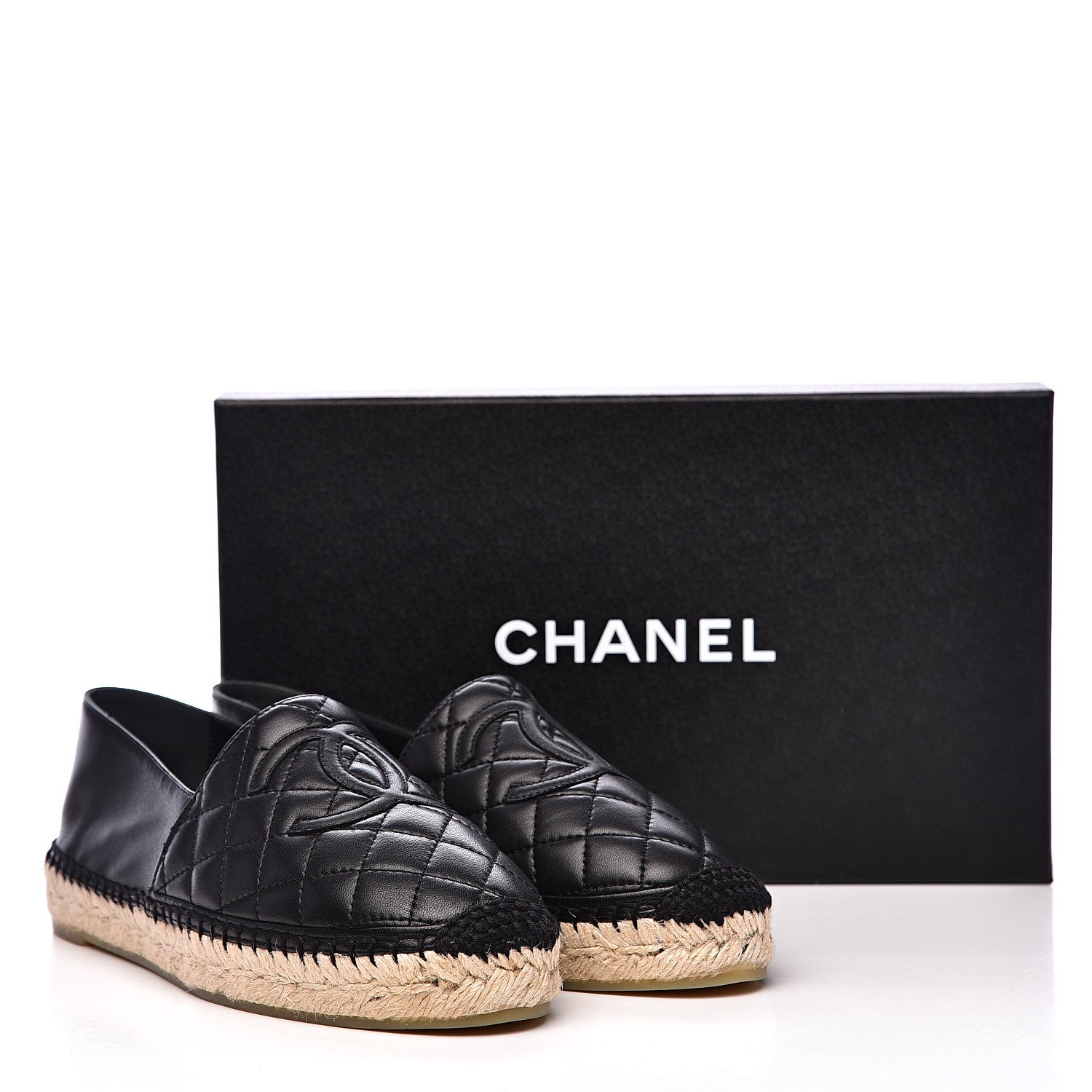 Chanel Lambskin Quilted CC Espadrilles 38 Black 10 of 10