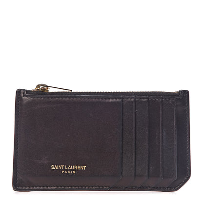 Saint Laurent Calfskin 5 Fragments Zip Pouch Card Holder Black 1 of 10