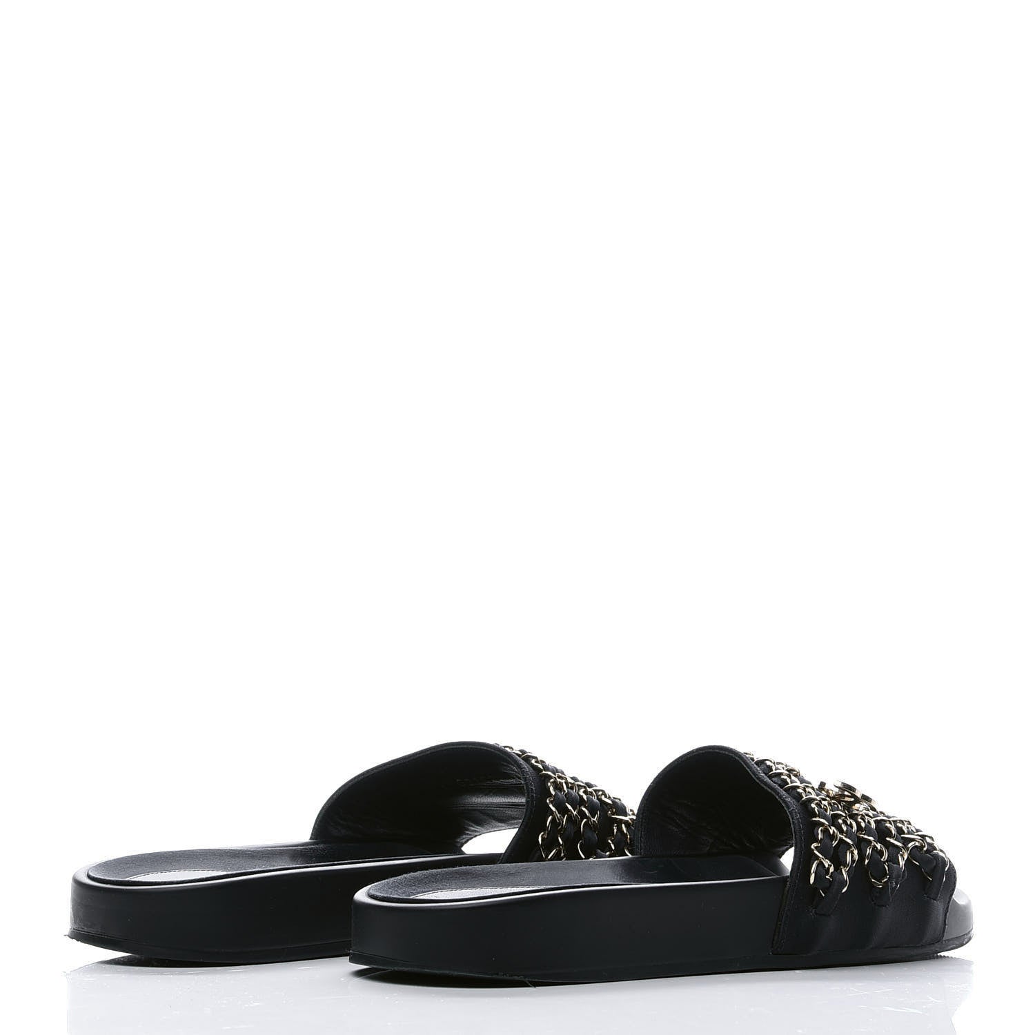 Chanel Lambskin Canvas Chain Flat Sandals 38 Black 3 of 8