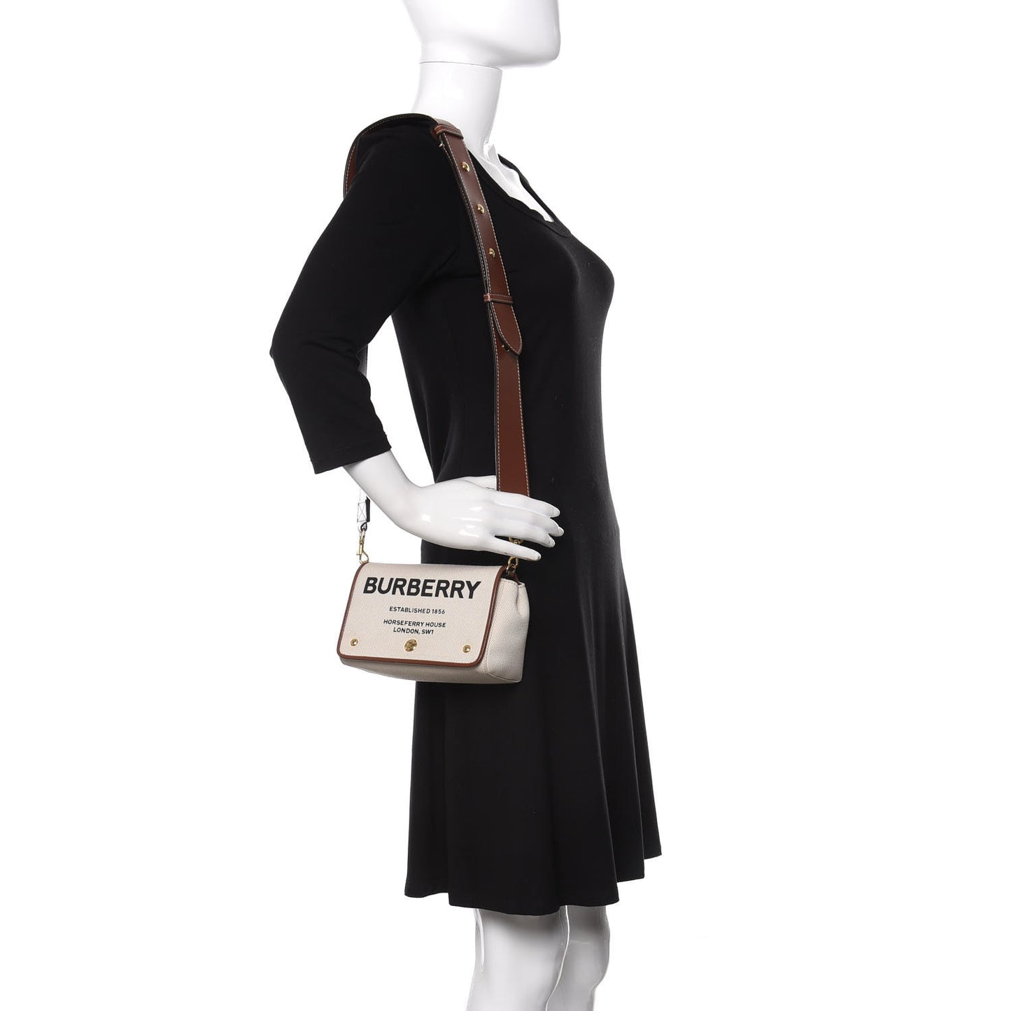 Cotton Canvas Horseferry Print Small Crossbody Bag White Tan