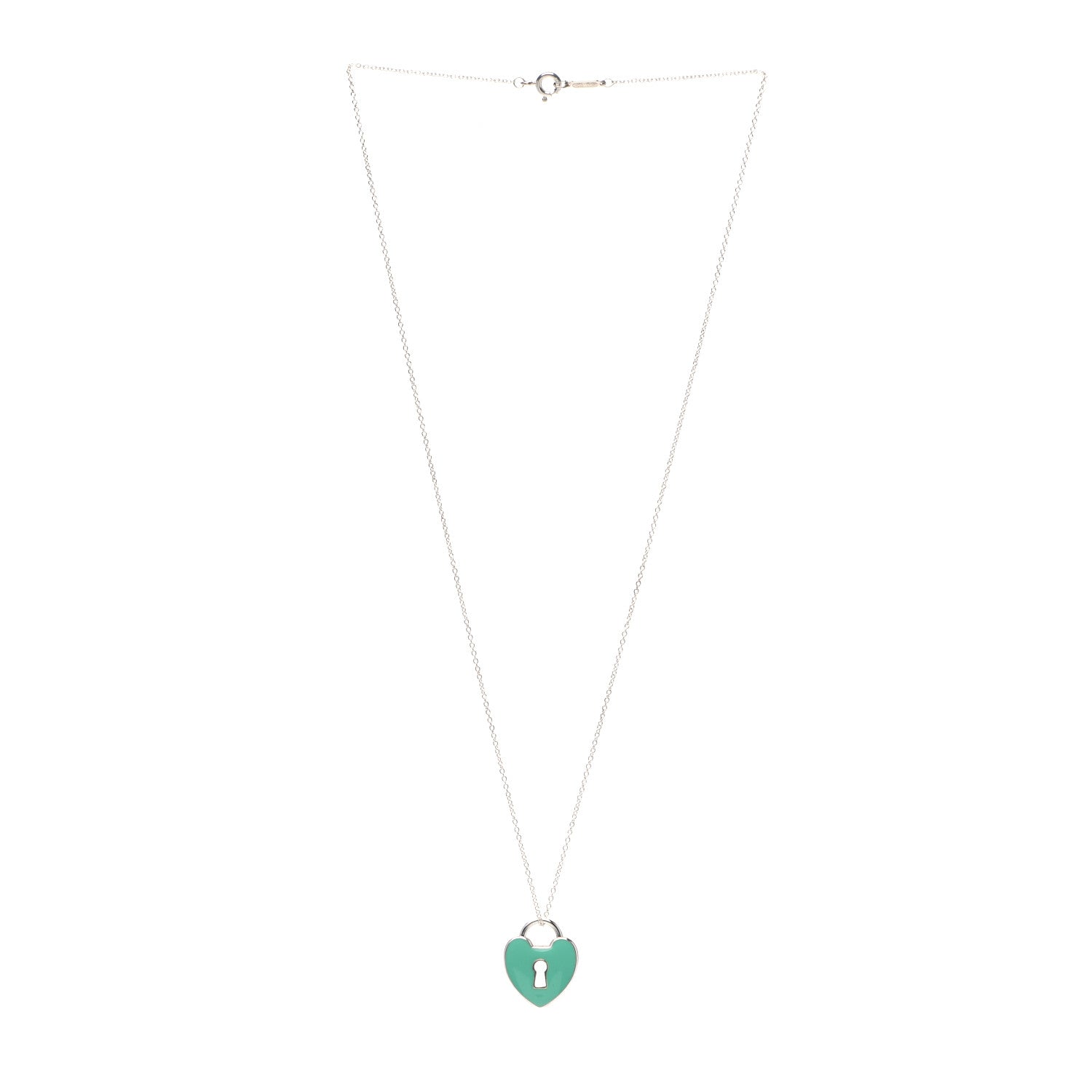 Tiffany Sterling Silver Enamel Heart Lock Pendant Necklace Blue 3 of 5