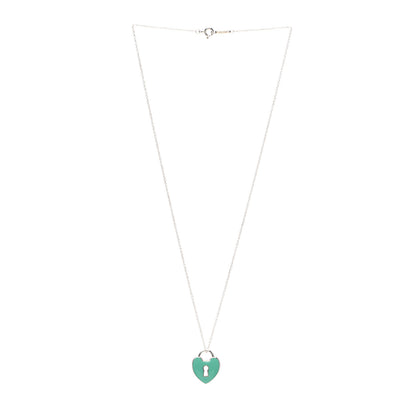 Tiffany Sterling Silver Enamel Heart Lock Pendant Necklace Blue 3 of 5