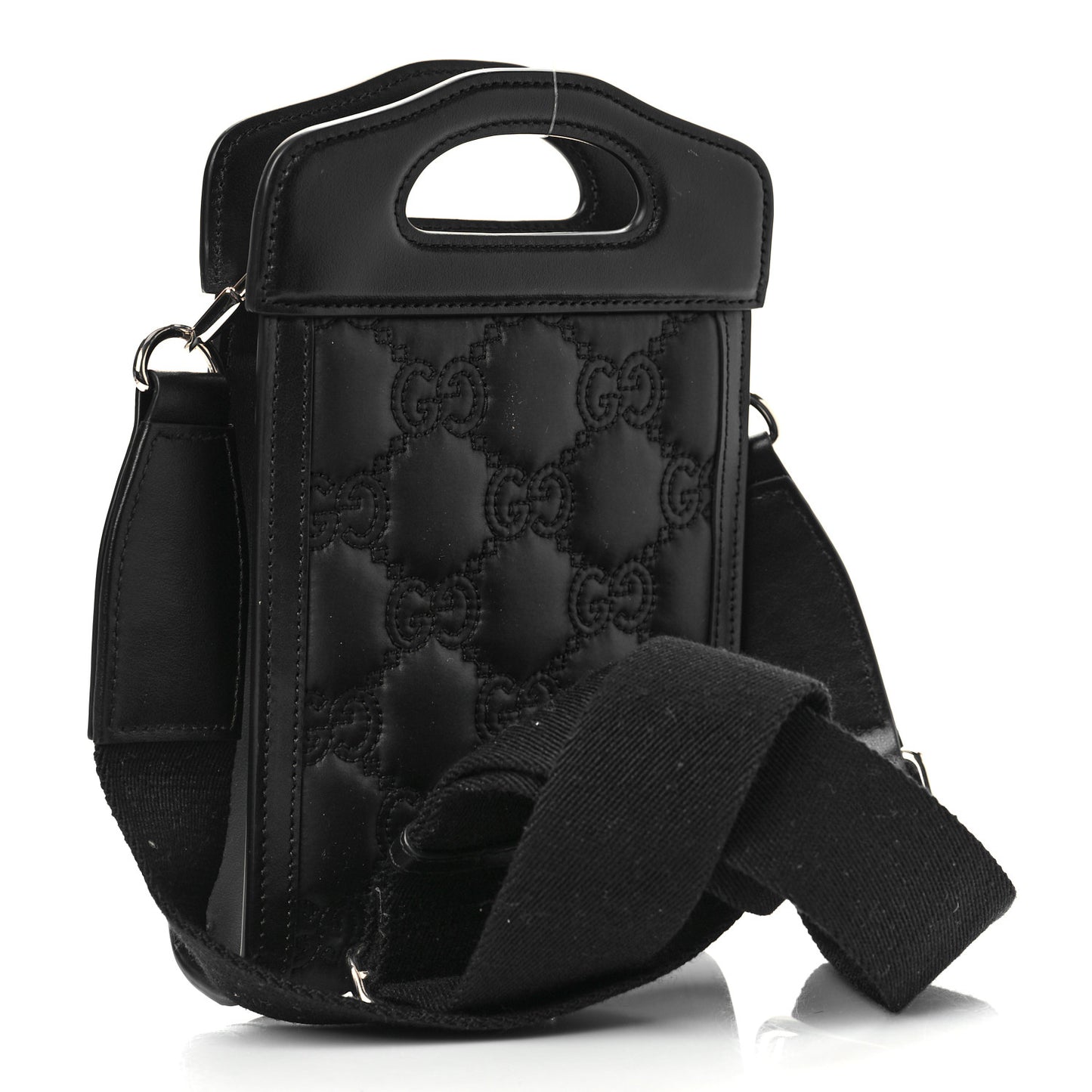 Nylon Calfskin Enamel GG Matelasse Mini Top Slip Handle Crossbody Bag Black