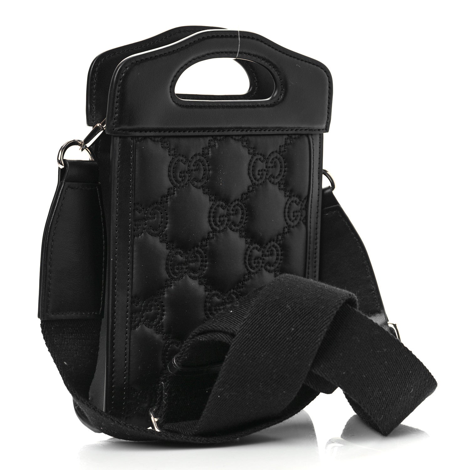 Gucci Nylon Calfskin Enamel GG Matelasse Mini Top Slip Handle Crossbody Bag Black 3 of 7