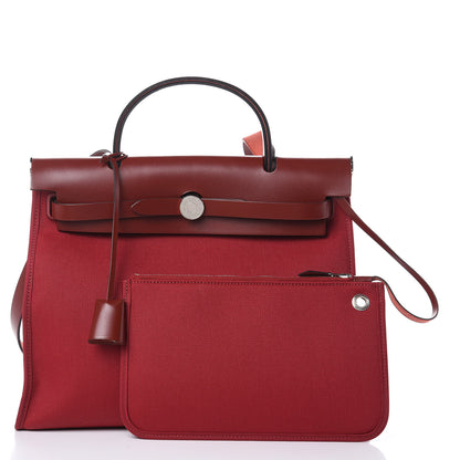 Hermes Vache Hunter Toile Herbag Zip 31 PM Rouge Grenat Rouge H 3 of 11