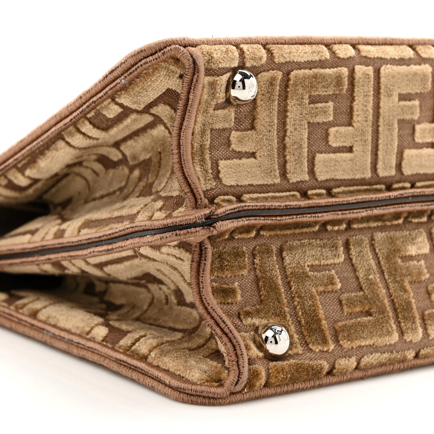 Velvet Jacquard FF Small Peekaboo I SEE U Satchel Beige