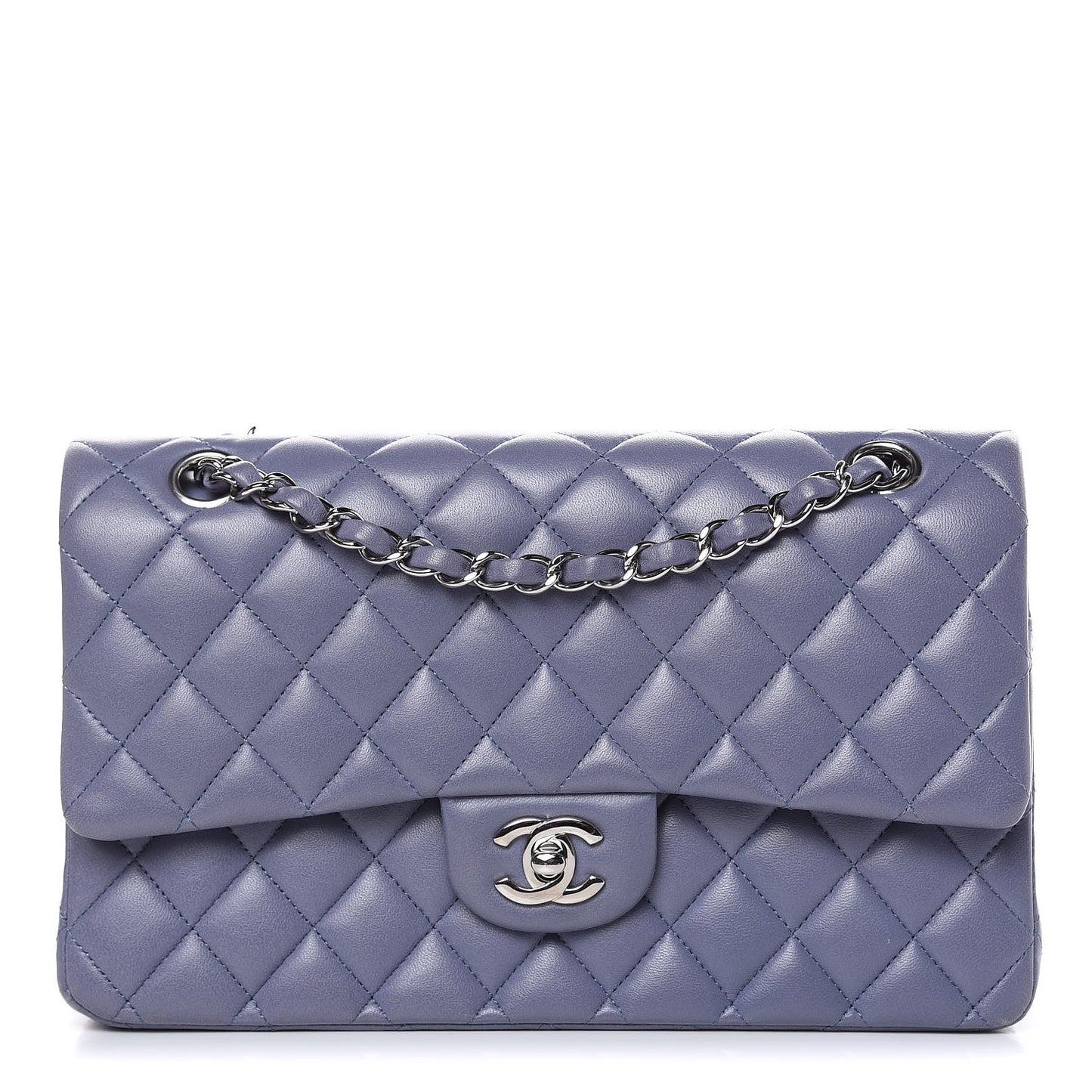 Lambskin Quilted Medium Double Flap Light Purple