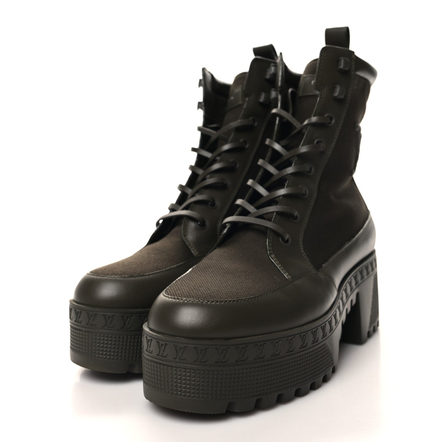 Suede Calfskin Monogram Laureate Platform Desert Boots 39 Kaki
