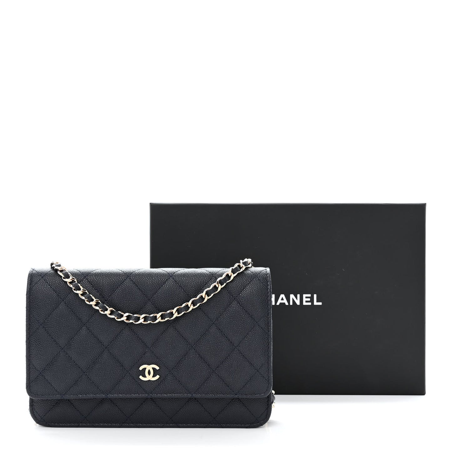 Caviar Quilted Wallet On Chain WOC Navy Blue