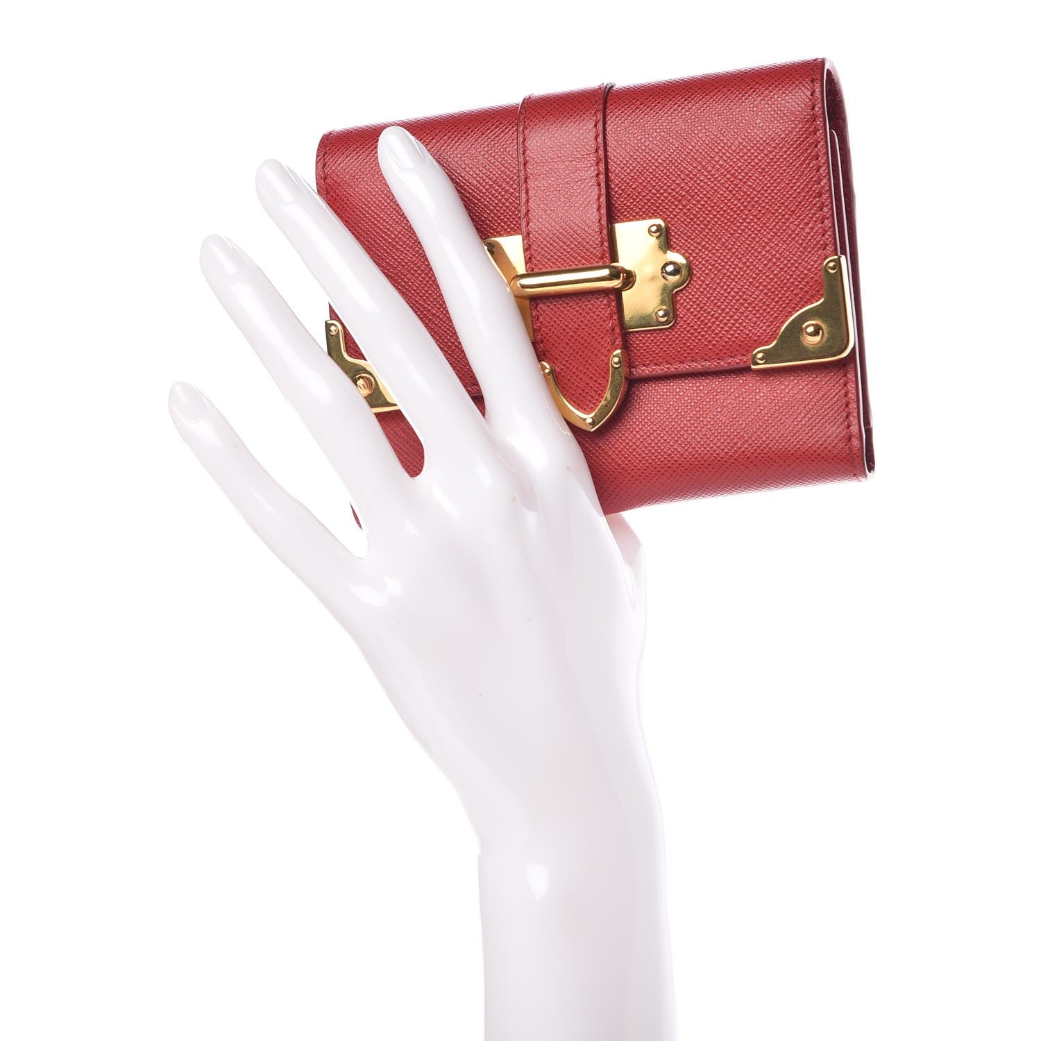 Prada Saffiano Cahier Compact Flap Wallet Fuoco 2 of 7