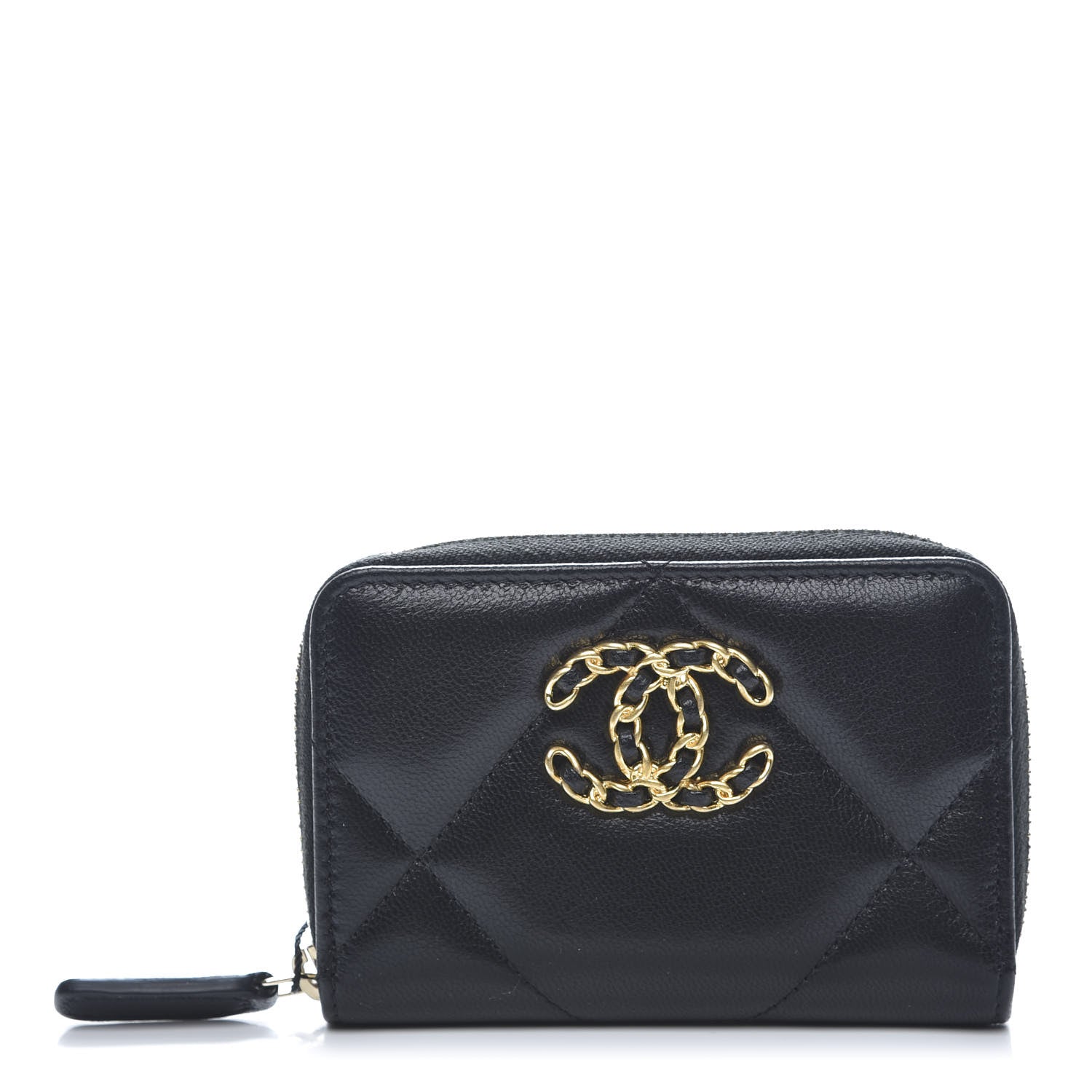 Chanel Lambskin Quilted Chanel 19 Zip Around Coin Purse Wallet Black 1 of 10