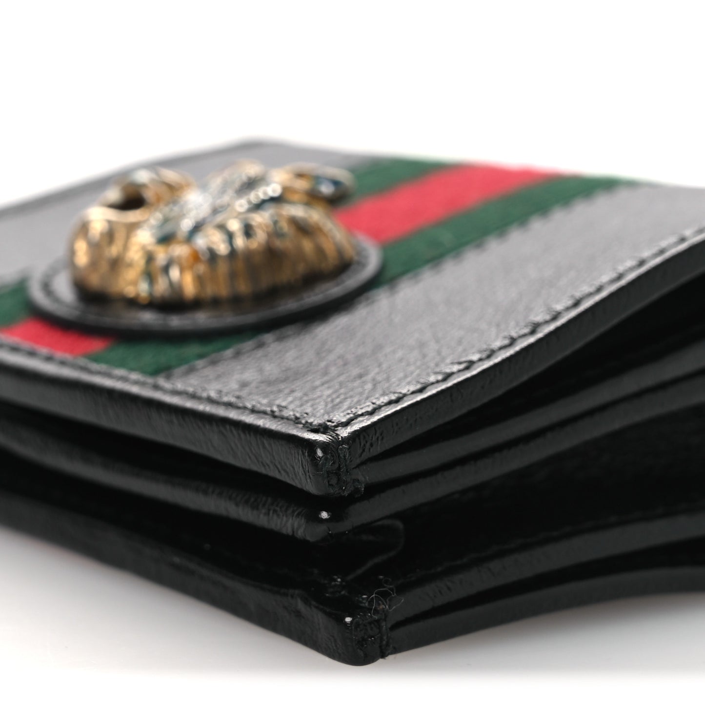 Calfskin Web Rajah Chain Card Case Wallet Black