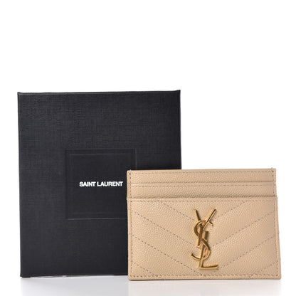 Saint Laurent Grain De Poudre Matelasse Chevron Monogram Credit Card Case Nude Powder 8 of 8