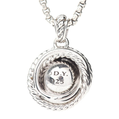 David Yurman Sterling Silver Diamond Pearl 8mm Crossover Pendant Necklace 4 of 4