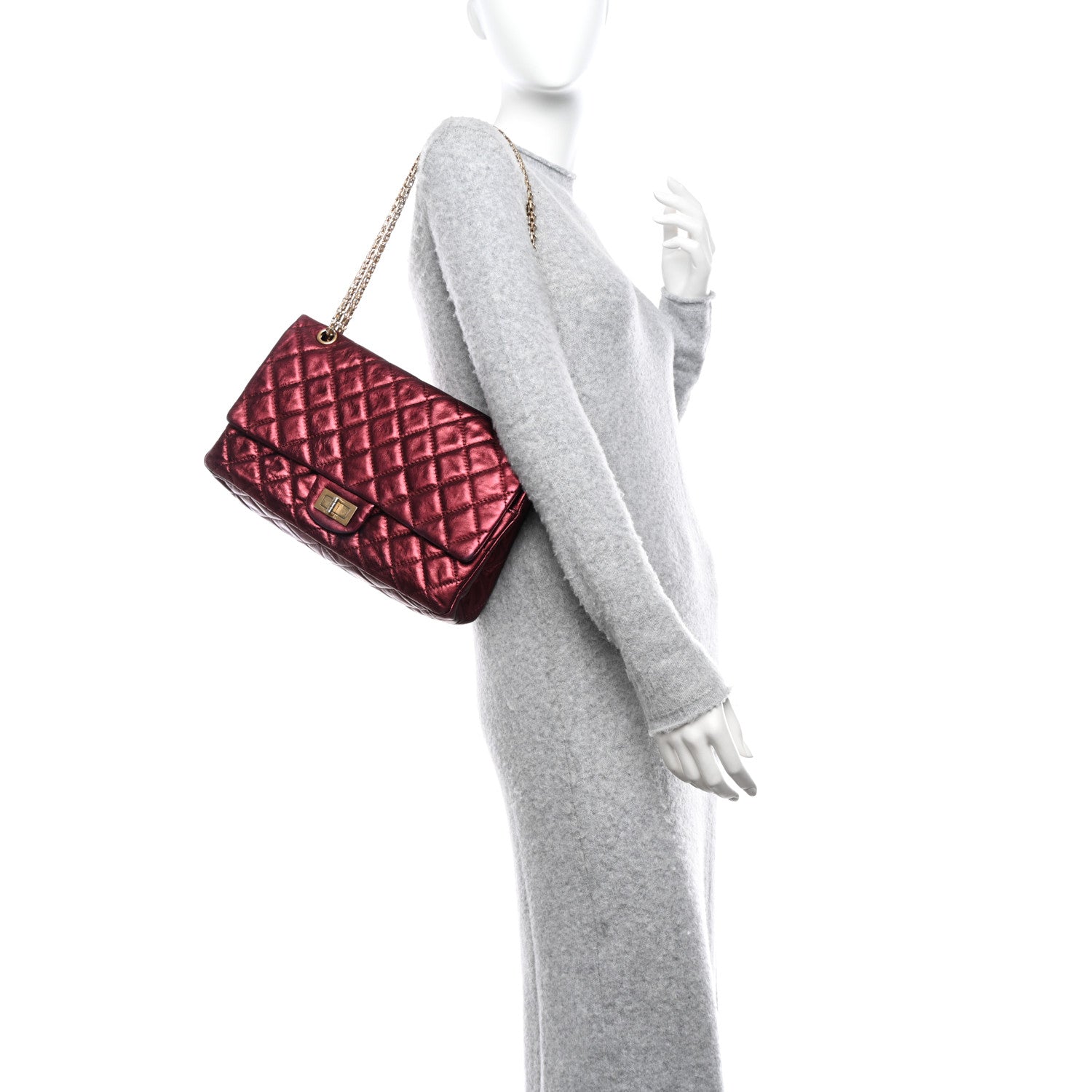 Chanel Metallic Aged Calfskin Quilted 2.55 Reissue 227 Flap Dark Red 1 of 12