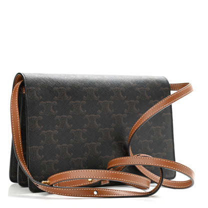 Celine Triomphe Canvas Lambskin Wallet On Strap Tan 3 of 12