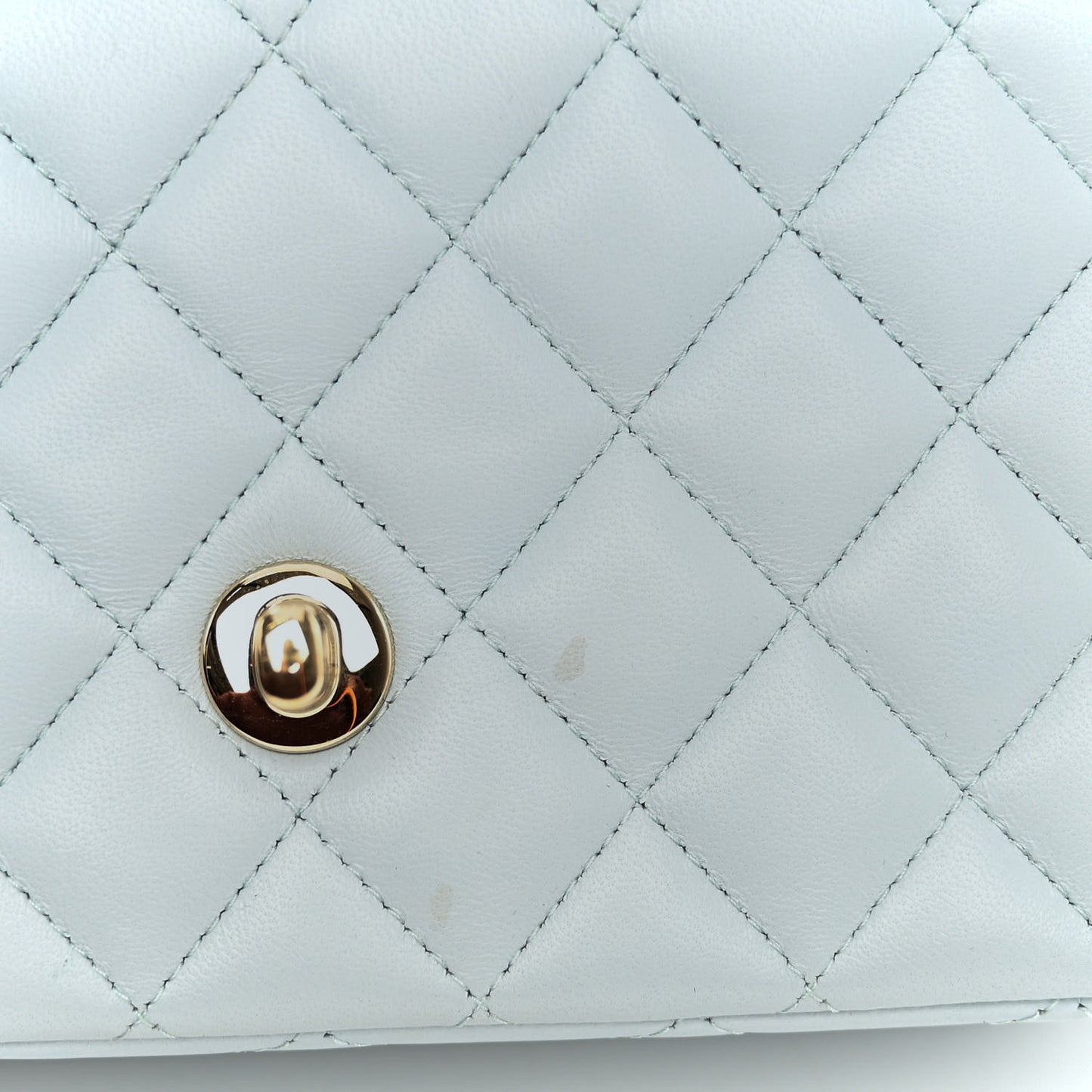 Lambskin Quilted Mini Top Handle Rectangular Flap Light Blue
