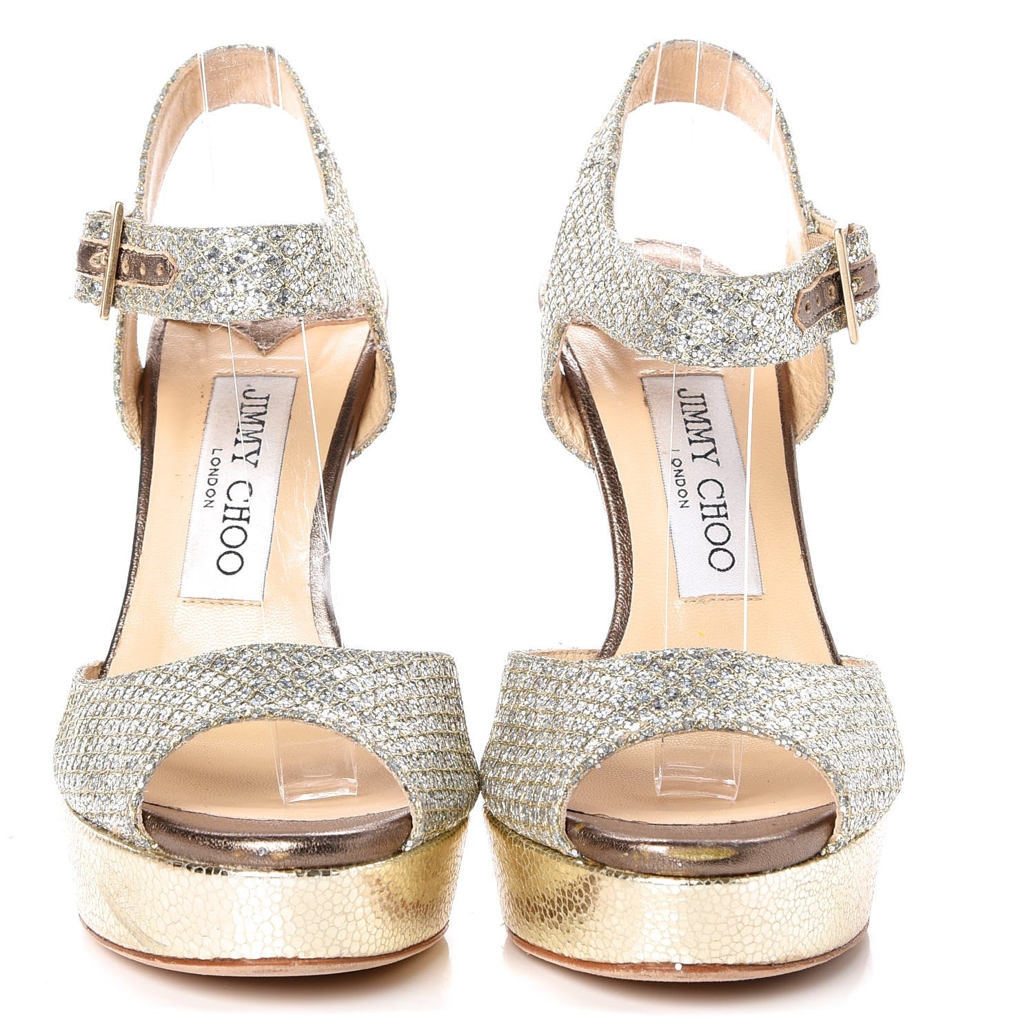 Jimmy Choo Glitter Fabric Linda Platform Sandals 36 Champagne 2 of 11