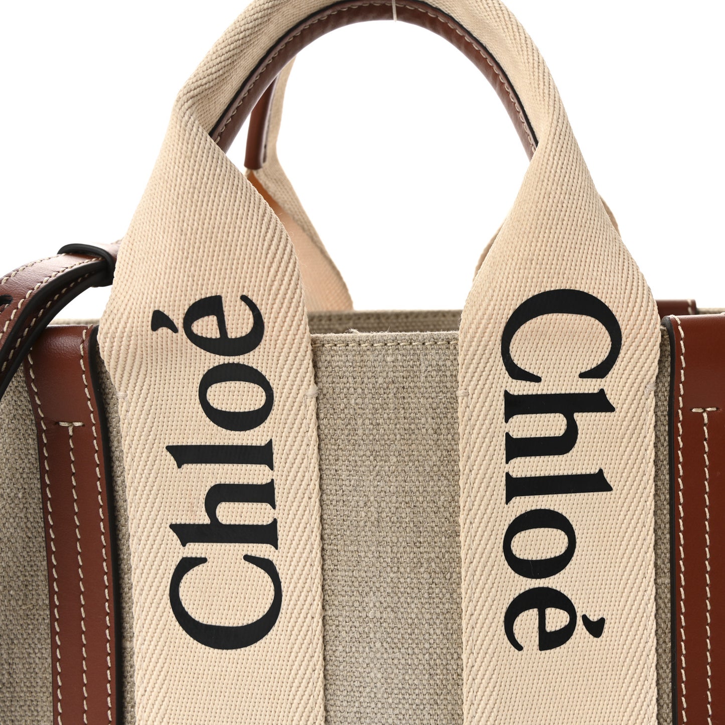 Cotton Calfskin Small Woody Ribbon Tote With Strap White Brown