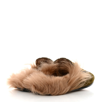 Gucci Velvet GG Monogram Fur Womens Princetown Slippers 37.5 Khaki 4 of 7