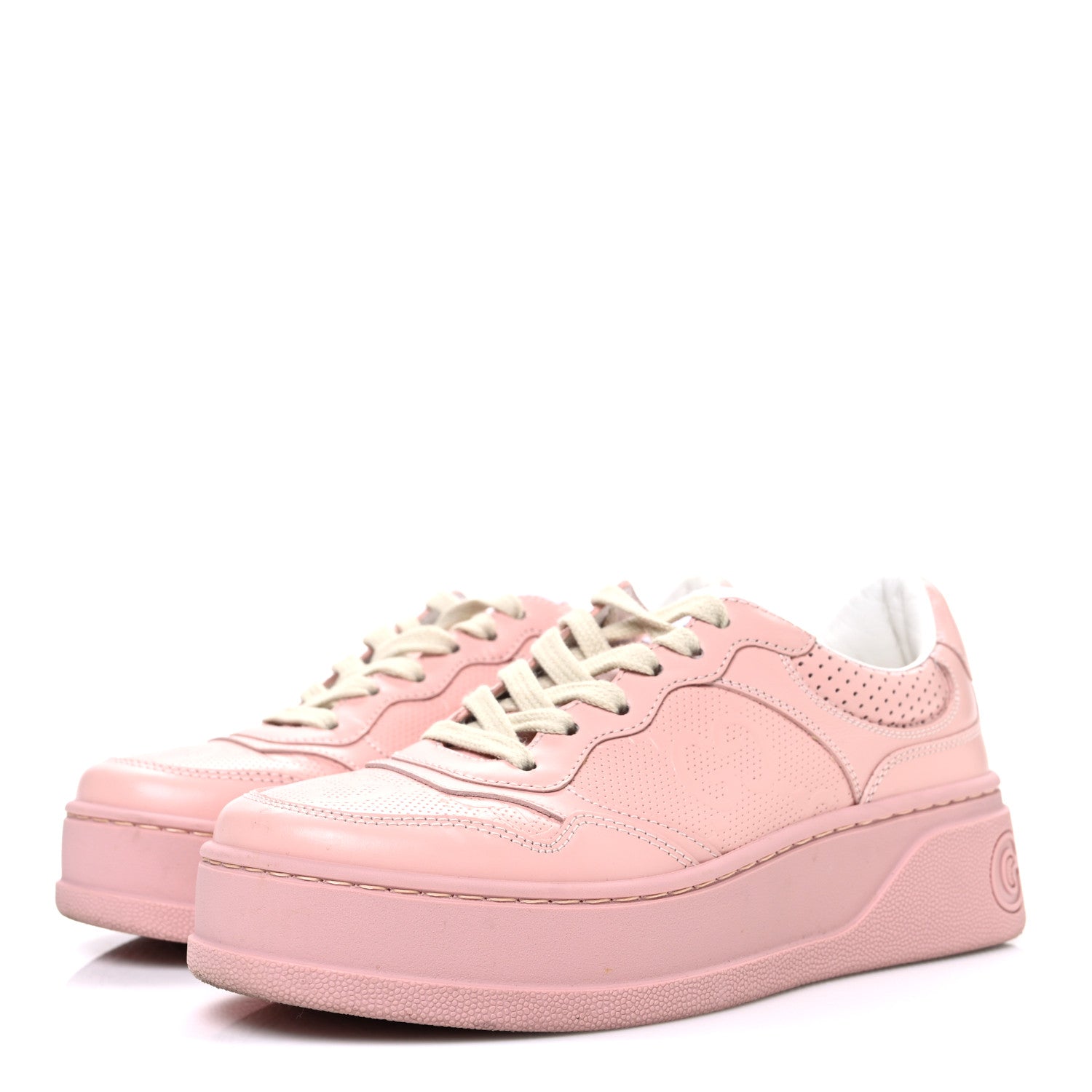 Gucci Calfskin GG Tennis Embossed Womens Platform 55mm Sneakers 35 Powder Pink 4 of 10