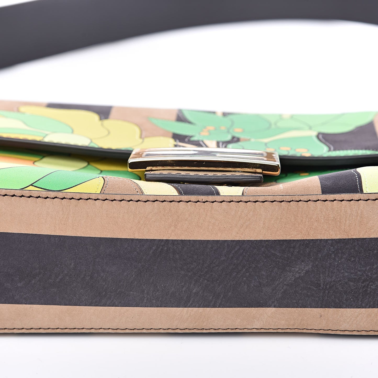 Nubuck Pequin Floral Print Baguette Tobacco Moro Ebano
