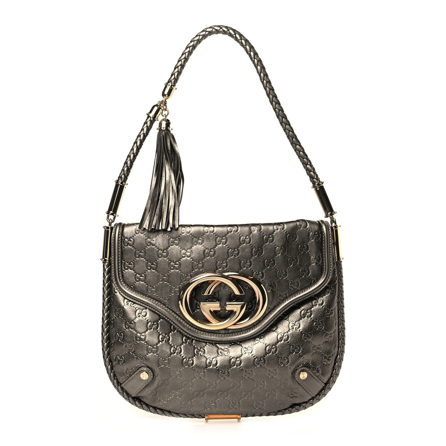 Guccissima Medium Britt Tassel Shoulder Bag Gunmetal