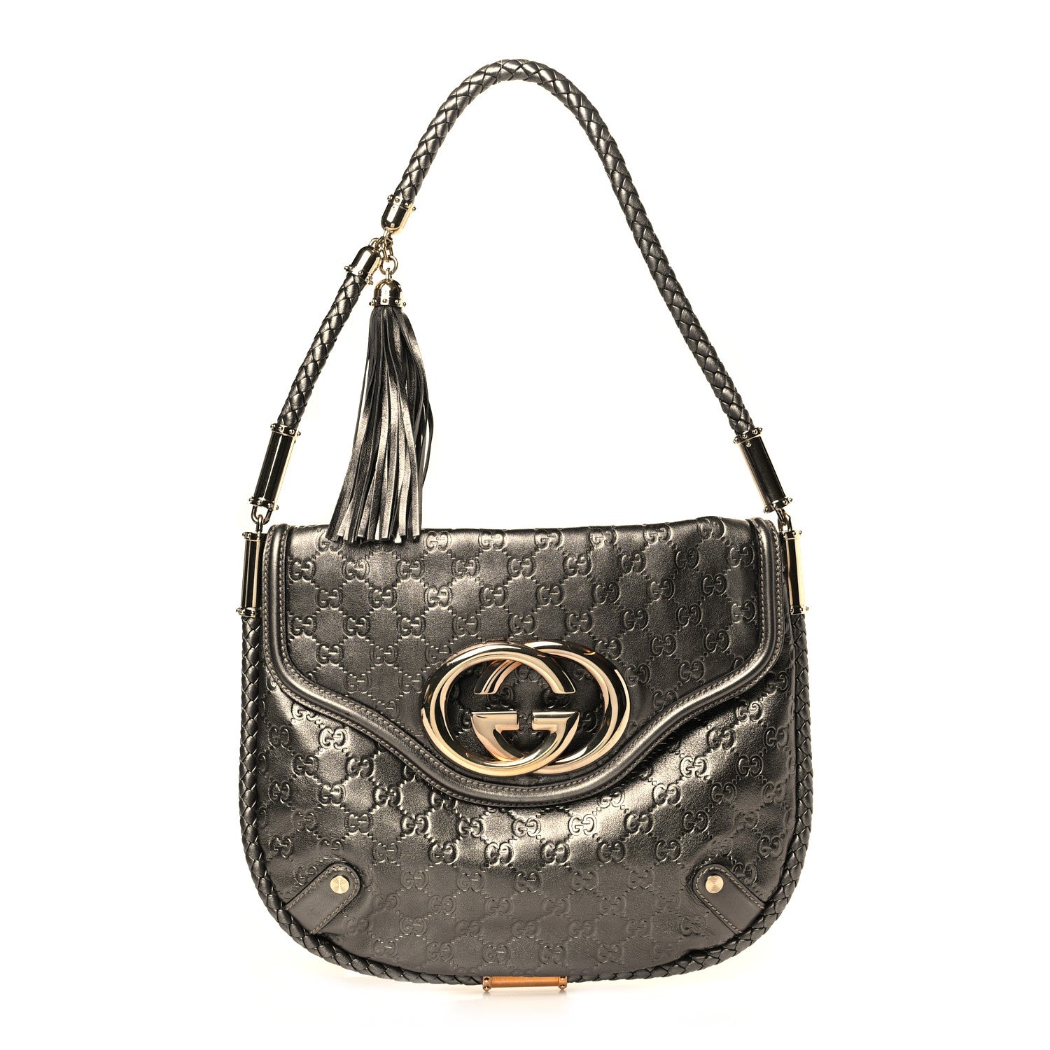 Gucci Guccissima Medium Britt Tassel Shoulder Bag Gunmetal 1 of 9