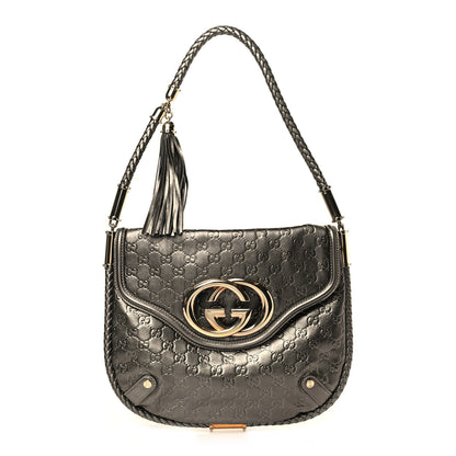 Gucci Guccissima Medium Britt Tassel Shoulder Bag Gunmetal 1 of 9