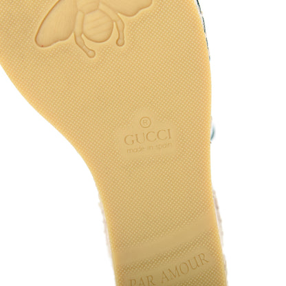 Gucci Canvas Malaga Kid Web Ankle Wrap Espadrille Wedge Sandals 35.5 Green Red Mystic White Emerald 6 of 7