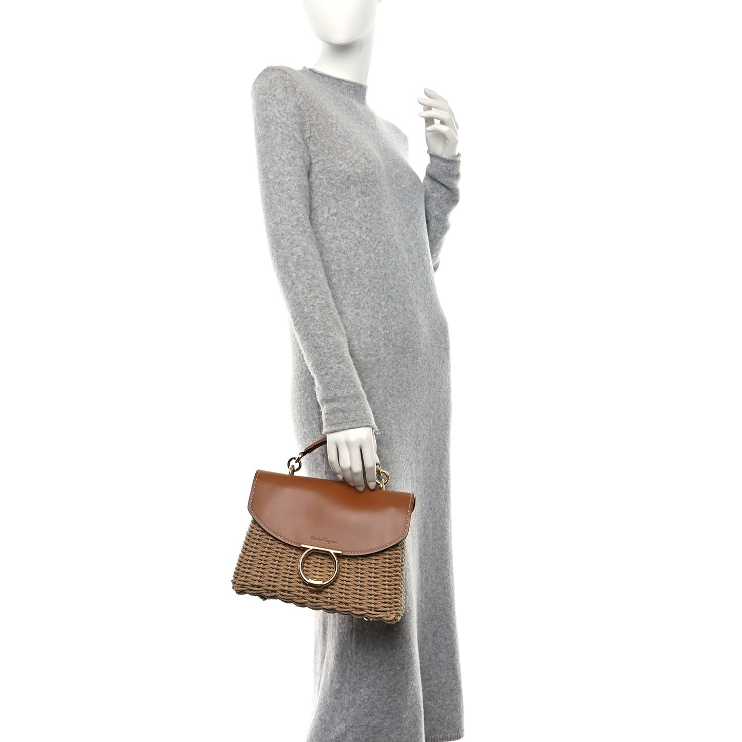 Calfskin Wicker Margot Top Handle Satchel Brown