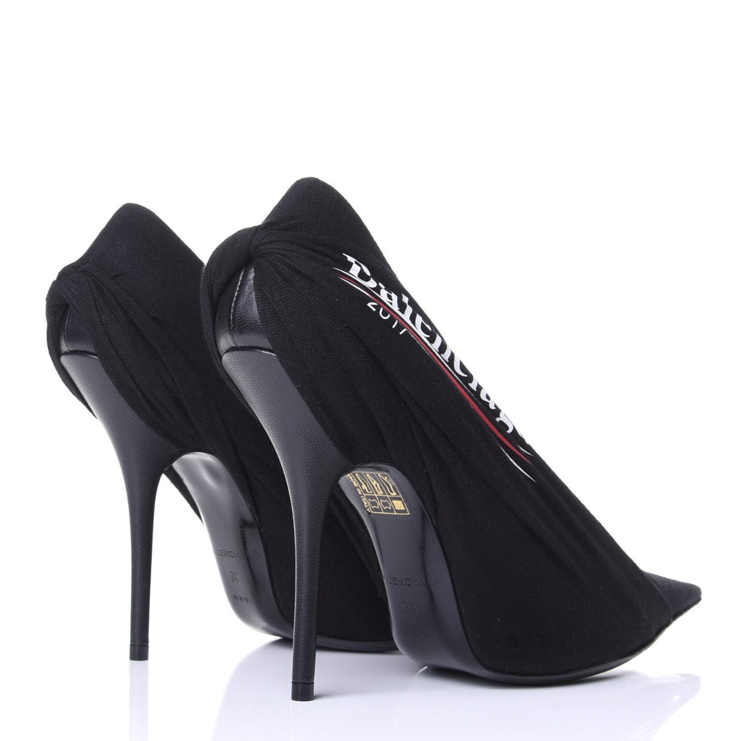 Jersey Crepe Political Campaign Logo Knife 115 Pointed Pumps 38 Black White Rouge