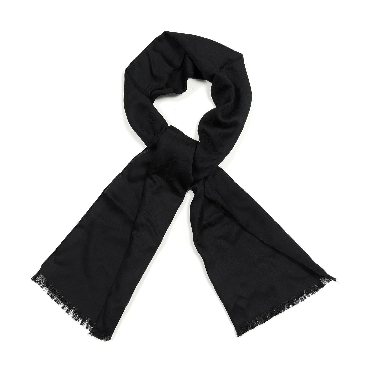 Gucci Wool Silk GG Monogram GGNat Scarf Black 1 of 3