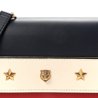 Gucci Calfskin Tiger Studded Chain Wallet Blue Agata Hibiscus Red Mystic White 7 of 9