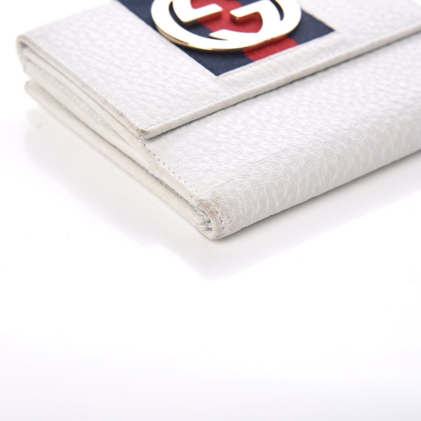 Pebbled Calfskin Web French Flap Wallet White